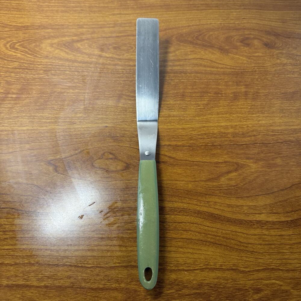 Vintage Stainless Steel Sears Frosting Spatula Spreader Made in USA Green